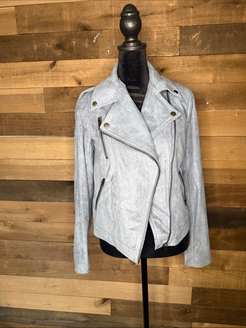Lush Pale blue Suede-Effect Moto Jacket